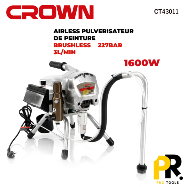AIRLESS PULVERISATEUR DE PEINTURE 1600W 3L/MIN 227BAR CROWN | CT43011 ماكينة الرش