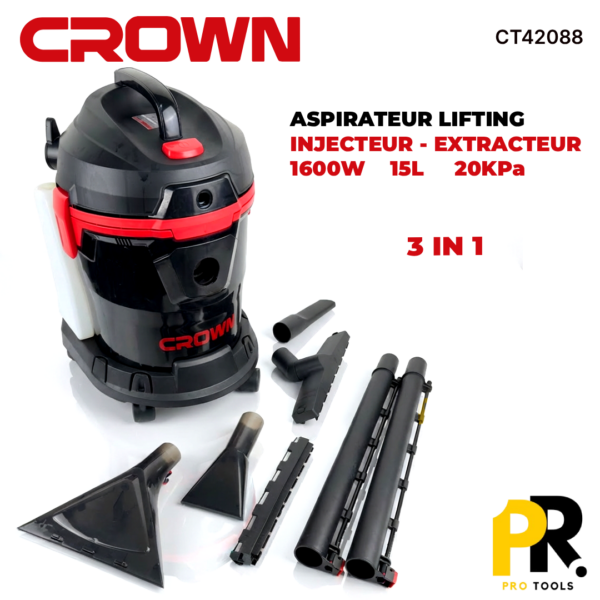 ASPIRATEURLIFTINGEXTRACTEURINJECTEUR15L20KPa1600WCROWN_CT420881PROTOOLS.png ASPIRATEUR LIFTING EXTRACTEUR INJECTEUR 15L 20KPa 1600W CROWN | CT42088 مكنسة متعددة الوضائف