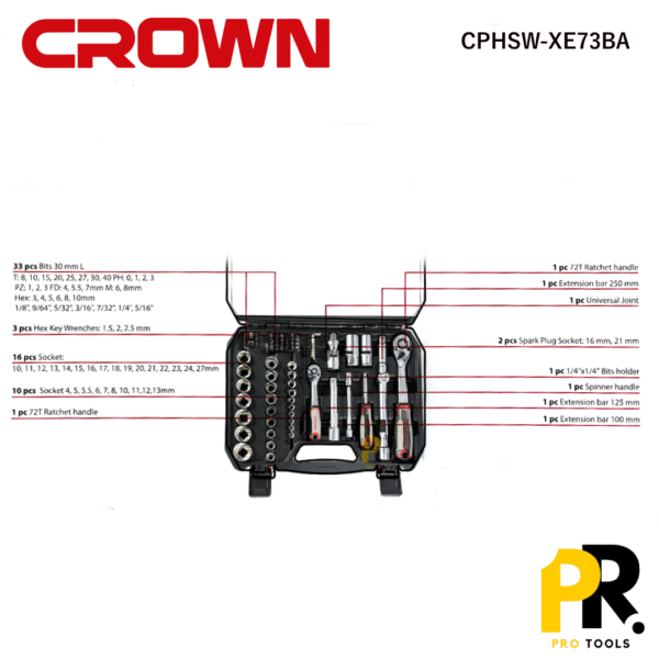 CAISSE DOUILLES + CLIQUET 73PCS 1/2" CROWN | CPHSW-XE73BA علبة مفاتيح