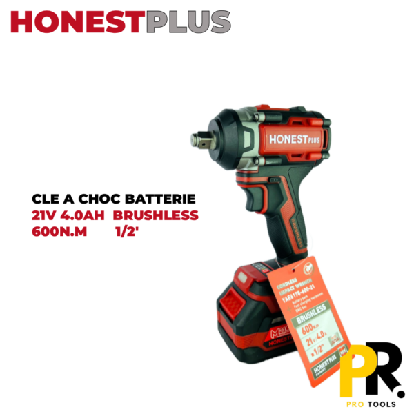 BOULONNEUSE CLE A CHOC BATTERIE 600N.M 1/2' 21V 4.0AH BRUSHLESS HONESTPLUS | YAE6178 آلة فك البراغي ببطارية