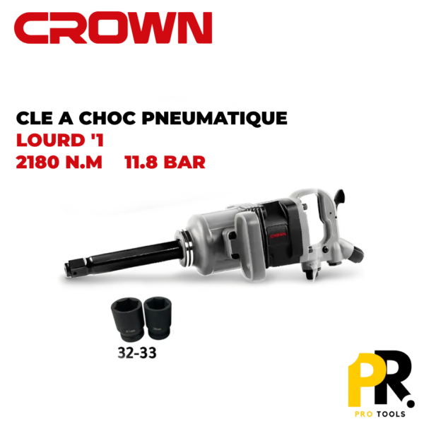 CLEACHOCLOURDCROWN.png BOULONNEUSE CLE CHOC PNEUMATIQUE LOURD 1″ 2180 N.M CROWN | CT38085 آلة فك البراغي بالضغط
