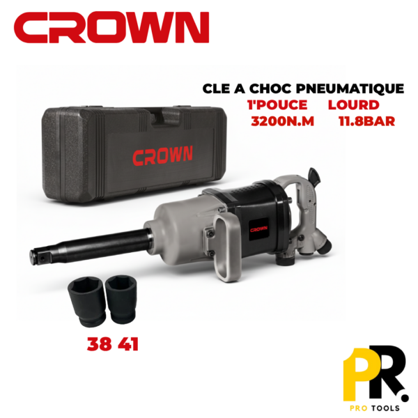BOULONNEUSE CLE CHOC PNEUMATIQUE LOURD 1″ 3200 N.M CROWN | CT38116 آلة فك البراغي بالضغط
