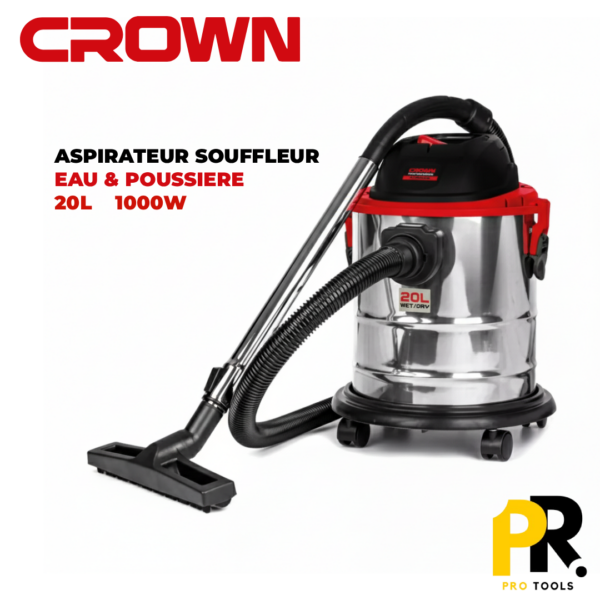 ASPIRATEUR WATER & DRY ET SOUFFLEUR ELECTRIQUE 20L 1000W CROWN | CT42046 مكنسة كهربائية