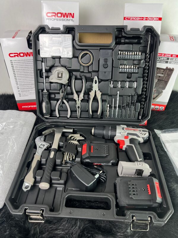 KIT VISSEUSE PERCEUSE 20V 2.0AH 50PCS CROWN | CT21102H-2-50 علبة أدوات
