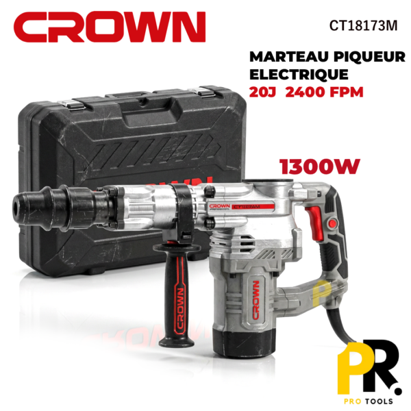 MARTEAUPIQUEURELECTRIQUE20J1300WCROWN_CT18173M1PROTOOLS.png MARTEAU PIQUEUR ELECTRIQUE 20J 1300W CROWN | CT18173M مطرقة الكهربائية