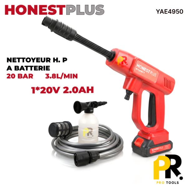 NETTOYEURHAUTEPRESSSIONBATTERIE20V2.0AH20BARHONESTPLUS_YAE49501PROTOOLS.png NETTOYEUR HAUTE PRESSSION BATTERIE 20V 2.0AH 20BAR HONESTPLUS | YAE4950 جهاز غسل السيارات ببطارية