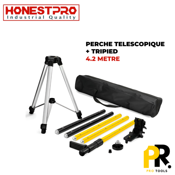 PERCHE TELESCOPIQUE AVEC TRIPIED 4.2 METRE HONESTPRO | YAM0162 عصا تلسكوبية مع حامل ثلاثي القوائم لمستوى الليزر