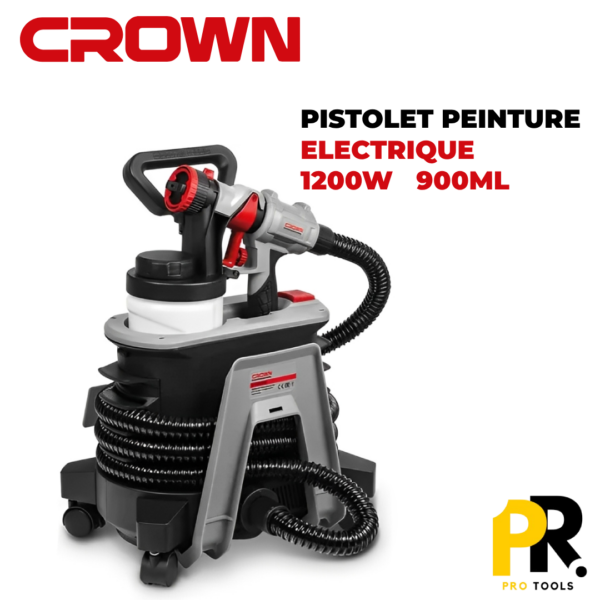 PISTOLETPEINT1200WCRWON.png PISTOLET PEINTURE ELECTRIQUE 1200W 900ML CROWN | CT31015 جهاز الطلاء الكهربائي
