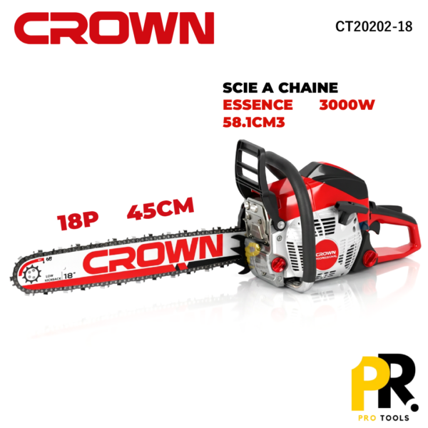 SCIE A CHAINE ESSENCE 18P 45CM 3000W CROWN | CT20202-18 منشار الخشب بالبنزين