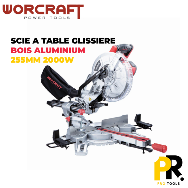 SCIEATABLEGLISSWORCRAFT.png SCIE A TABLE GLISSIERE BOIS ALUMINIUM 255MM 2000W WORCRAFT | MST20-255 الة تقطيع الخشب والالمنيوم