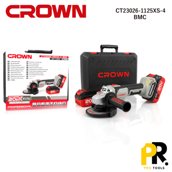 TRONCONNEUSE_MEULEUSE_ANGULAIRE_A_BATTERIE_125MM_20V_4.0AH_CROWN___CT23026-1125XS-4_BMC_2_PROTOOLS.png TRONCONNEUSE MEULEUSE ANGULAIRE A BATTERIE 125MM 20V 4.0AH CROWN | CT23026-1125XS-4 BMC الة تقطيع ببطارية