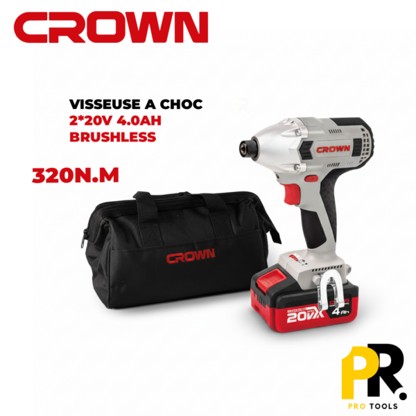 VISSEUSEACHOCABATTERIE20V4.0AH320N.MBRUSHLESSCROWN_CT22021HX-4TB1PROTOOLS.png VISSEUSE A CHOC A BATTERIE 20V 4.0AH 320N.M BRUSHLESS CROWN | CT22021HX-4TB آلة فك و تركيب البراغي بالصدم