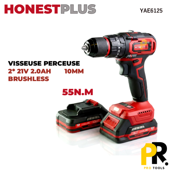 VISSEUSE PERCEUSE 21V 2.0AH 55N.M 10MM BRUSHLESS HONESTPLUS | YAE6125 الة فك البراغي
