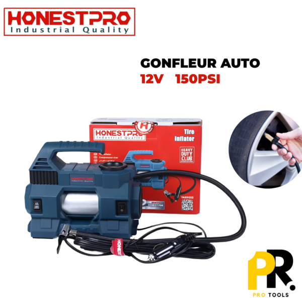YAE0033.png GONFLEUR AUTO 12V 150PSI ALLUME CIGARETTE HONESTPRO | YAE0033