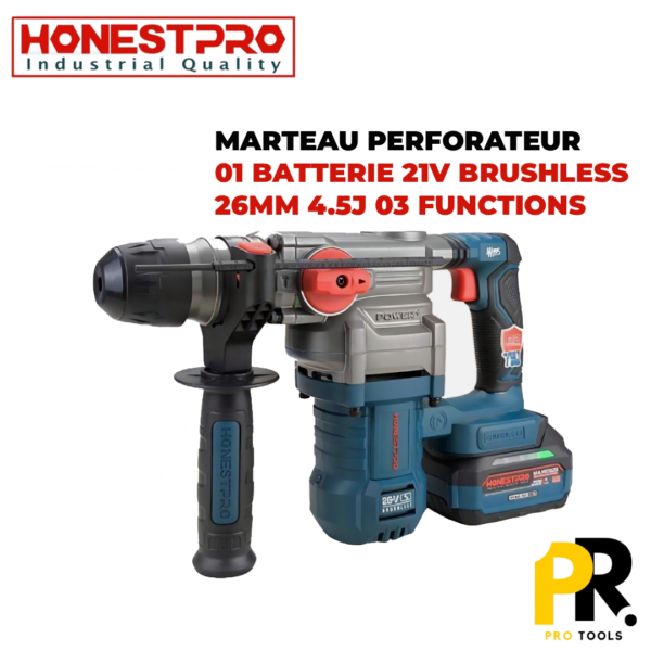 MARTEAU PERFORATEUR 21V 4.0AH 4.5J BRUSHLESS HONESTPRO | YAE2650 مطرقة ثقب وحفر لاسلكية