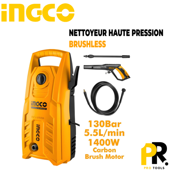 NETTOYEUR HAUTE PRESSION 130BAR 1400W BRUSHLESS INGCO | جهاز التنظيف بالضغط العالي
