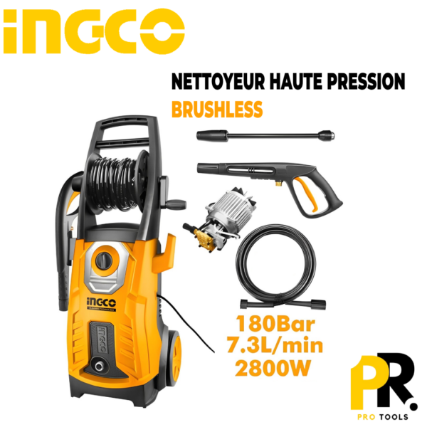 NETTOYEUR HAUTE PRESSION 180BAR 2800W BRUSHLESS INGCO | جهاز التنظيف بالضغط العالي
